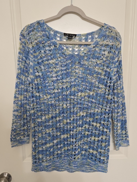 Tribal Tops - Tribal Blue and White Open-Knit Sweater Top